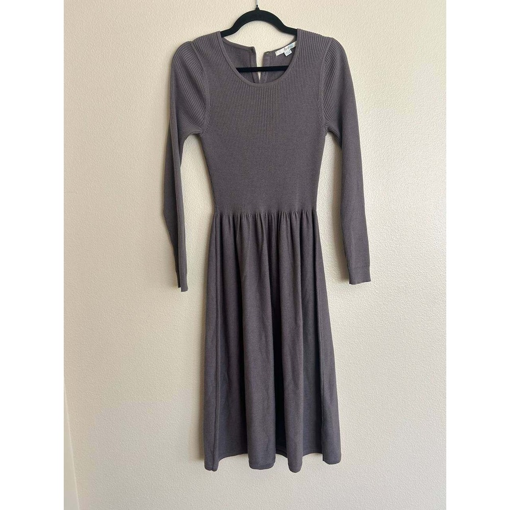 Boden Ribbed Knit Wool Cotton Midi Dress 8 Mauve Purple A-Line Button Back Quiet